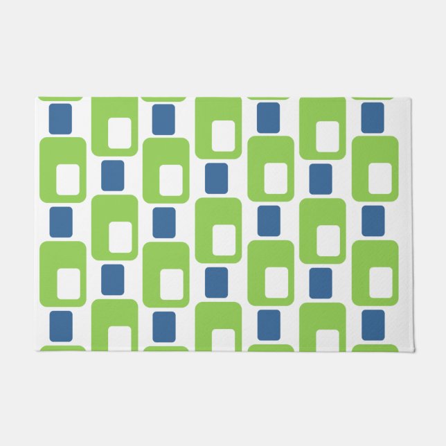 Lime Green and Blue Rectangles Doormat (Front)