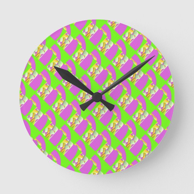 Lime Green and bright purple patterns   Compact Mi Round Clock (Front)