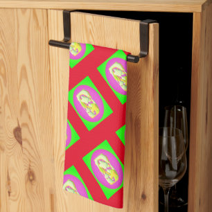 Lime Green and bright purple patterns Tea Towel