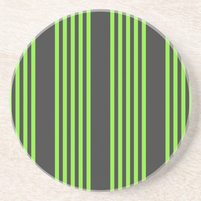 Lime green and charcoal five stripes pattern coaster (Front)