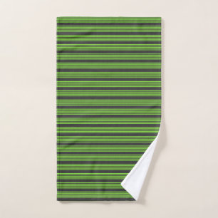 Lime green and charcoal five stripes pattern hand towel