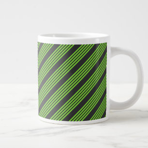 Lime green and charcoal five stripes pattern large coffee mug