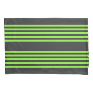 Lime green and charcoal five stripes pattern pillowcase