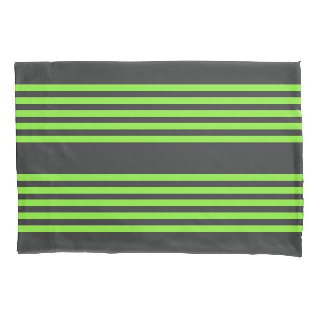 Lime green and charcoal five stripes pattern pillowcase (Front)