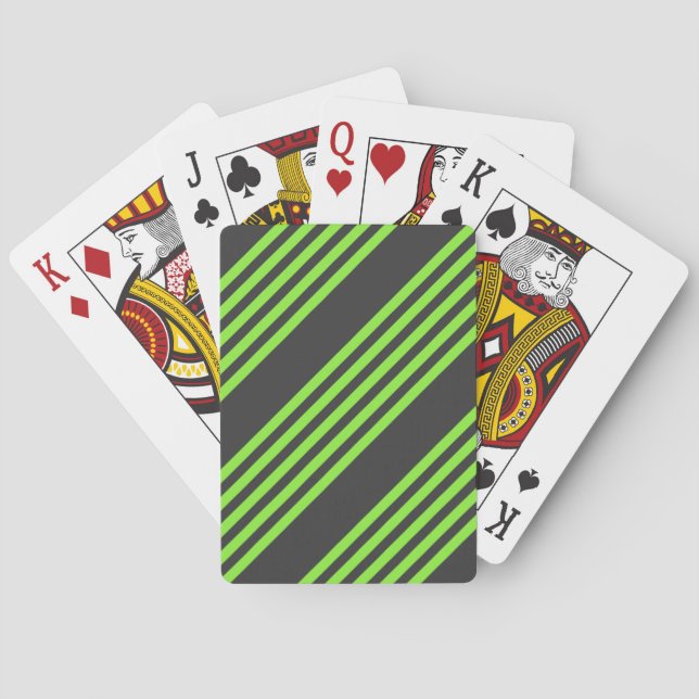 Lime green and charcoal five stripes pattern playing cards (Back)