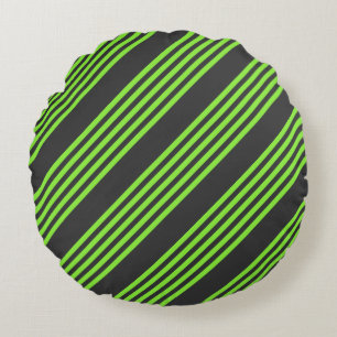 Lime green and charcoal five stripes pattern round cushion