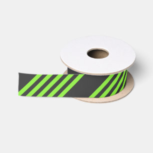 Lime green and charcoal five stripes pattern satin ribbon