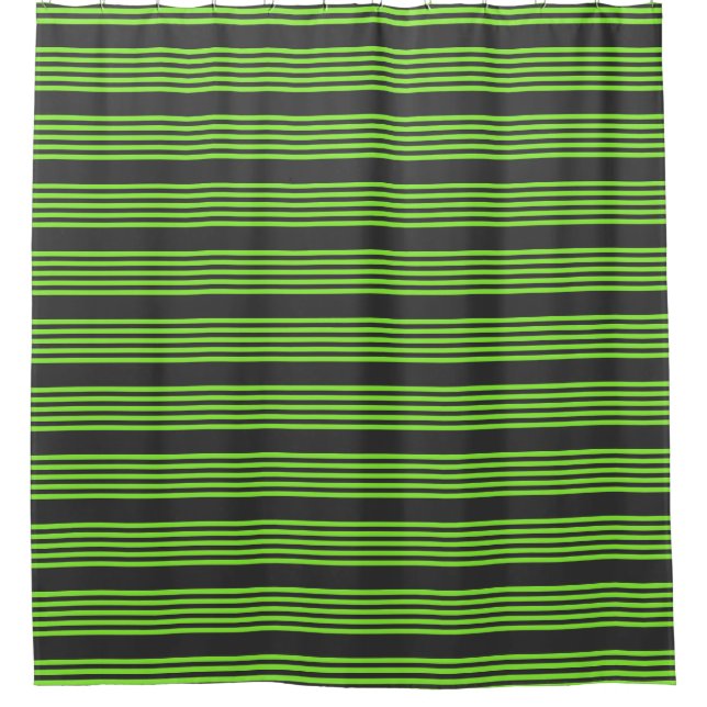 Lime green and charcoal five stripes pattern shower curtain (Front)