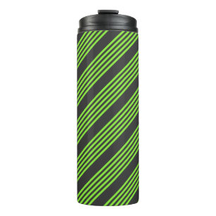 Lime green and charcoal five stripes pattern thermal tumbler