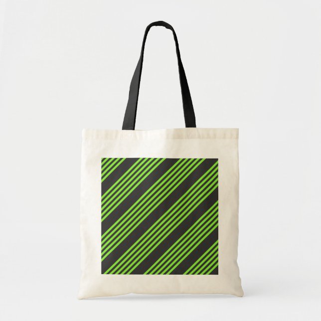 Lime green and charcoal five stripes pattern tote bag (Front)