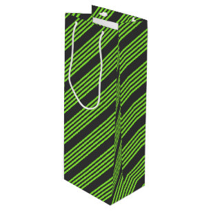 Lime green and charcoal five stripes pattern wine gift bag