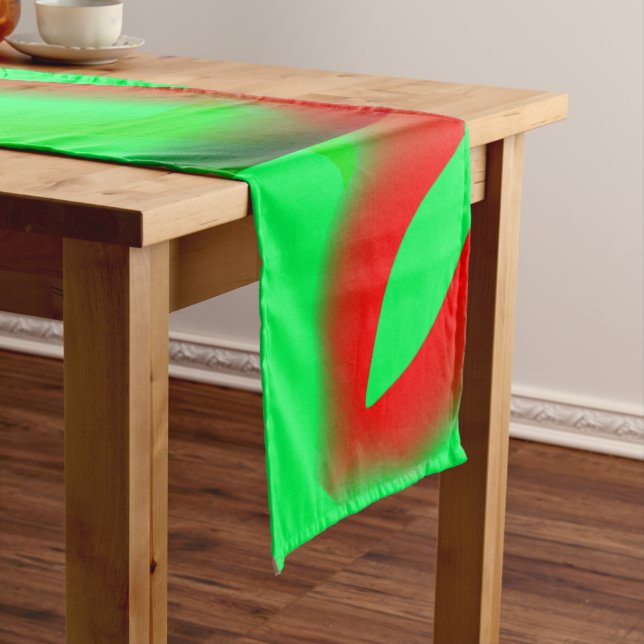 Lime green and clear red curling, with shadow? short table runner (In Situ)