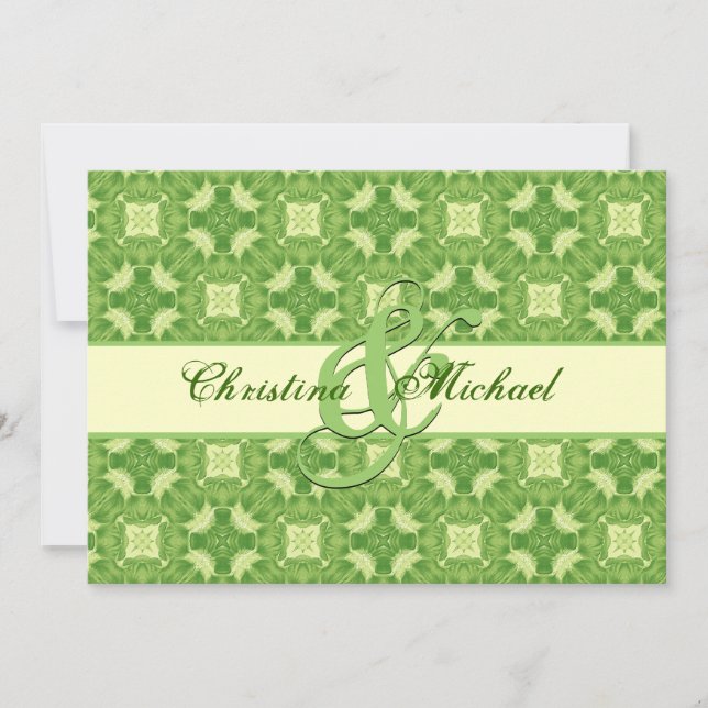 Lime Green and Cream Crosses and Squares Wedding Invitation (Front)