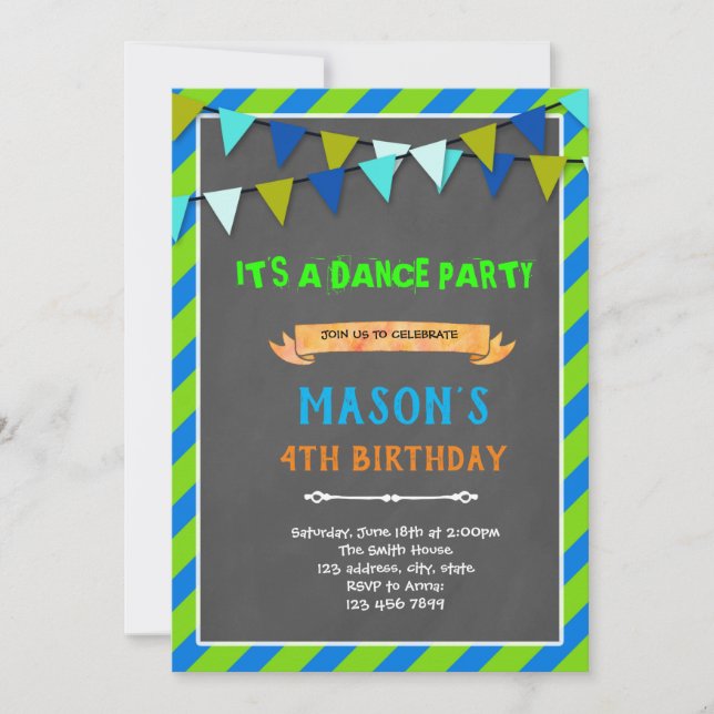 Lime green and navy boy birthday invitation (Front)