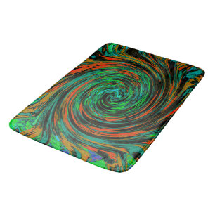 Lime Green and Orange Abstract Retro Twirl Bath Mat