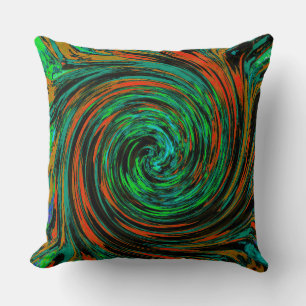 Lime Green and Orange Abstract Retro Twirl Cushion