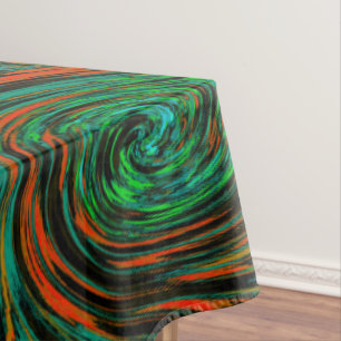 Lime Green and Orange Abstract Retro Twirl Tablecloth