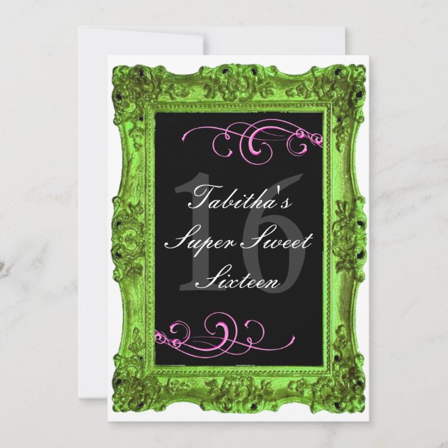 Lime Green and Pink Forma Sweet Sixteen Invitatio Invitation (Front)