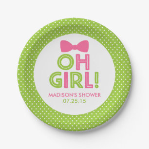 Lime Green and Pink Oh Girl Polka Dot Plates