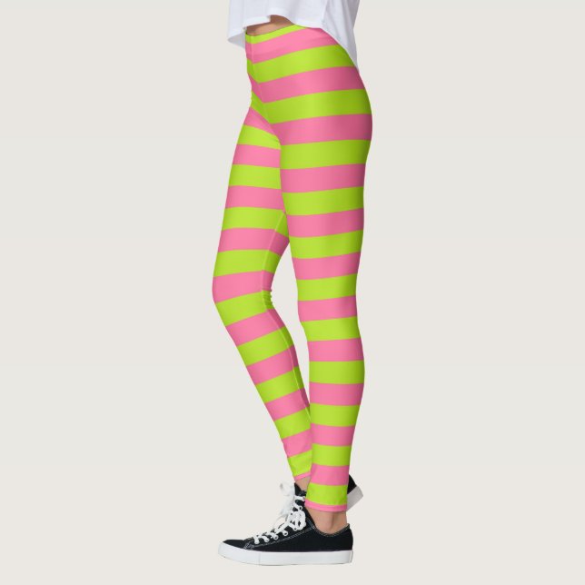 Lime Green and Pink Stripes Leggings (Left)