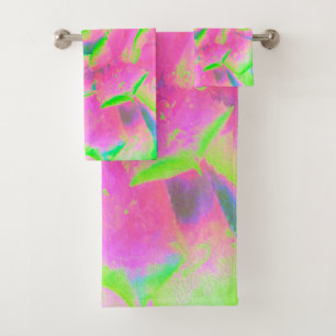 Lime Green and Pink Succulent Sedum Rosette Bath Towel Set