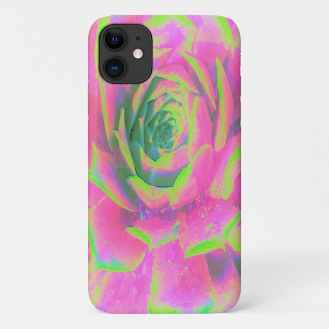 Lime Green and Pink Succulent Sedum Rosette Case-Mate iPhone Case (Back)