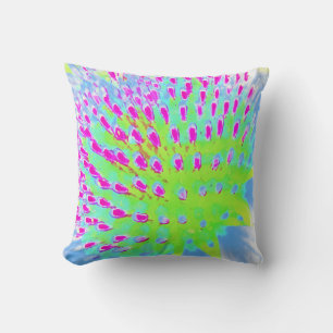 Lime Green and Purple Abstract Cone Flower Cushion