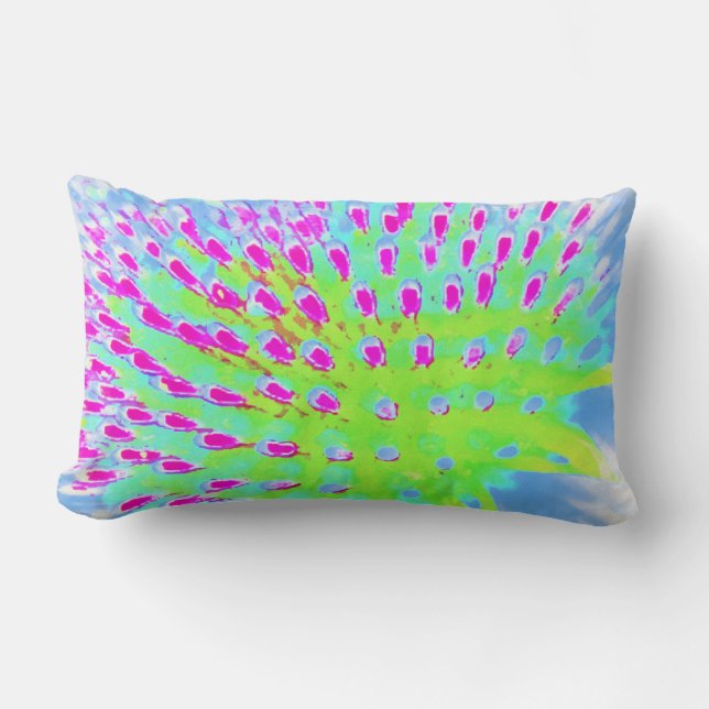 Lime Green and Purple Abstract Cone Flower Lumbar Cushion (Front)