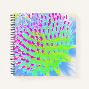 Lime Green and Purple Abstract Cone Flower Notebook
