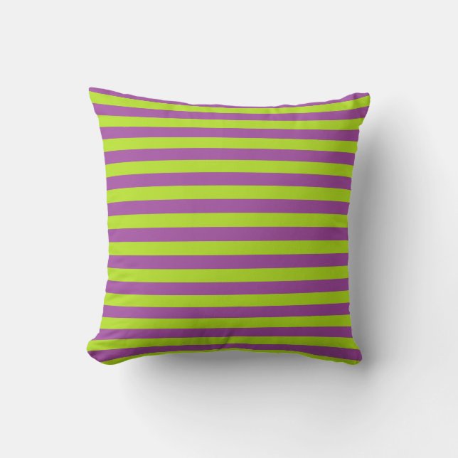 Lime Green and Purple Stripes Cushion (Front)