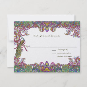 Lime Green and Raspberry Damask Wedding Invitation