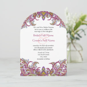 Lime Green and Raspberry Damask Wedding Invitation