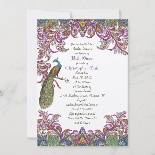 Lime Green and Raspberry Damask Wedding Shower Invitation (Front)