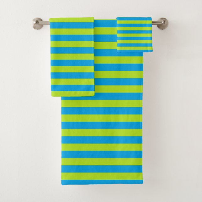 Lime Green and Turquoise Stripes Bath Towel Set (Insitu)