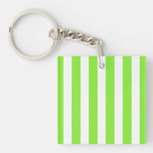 Lime green and white candy stripes key ring