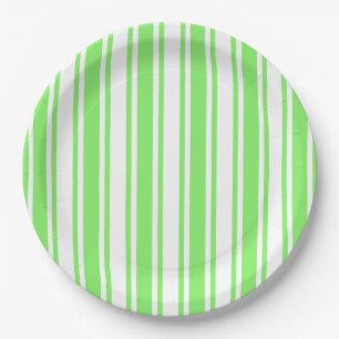 Lime green and white candy stripes paper plate