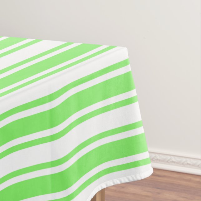 Lime green and white candy stripes tablecloth (In Situ)