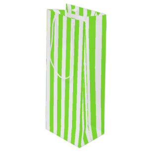 Lime green and white candy stripes wine gift bag