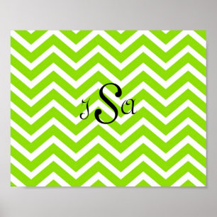 Lime Green and White Chevron Monogram Wall Art