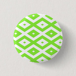 Lime green and white diamond pattern 3 cm round badge