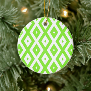 Lime green and white diamond pattern ceramic tree decoration