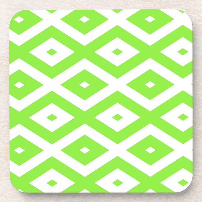 Lime green and white diamond pattern coaster (Front)