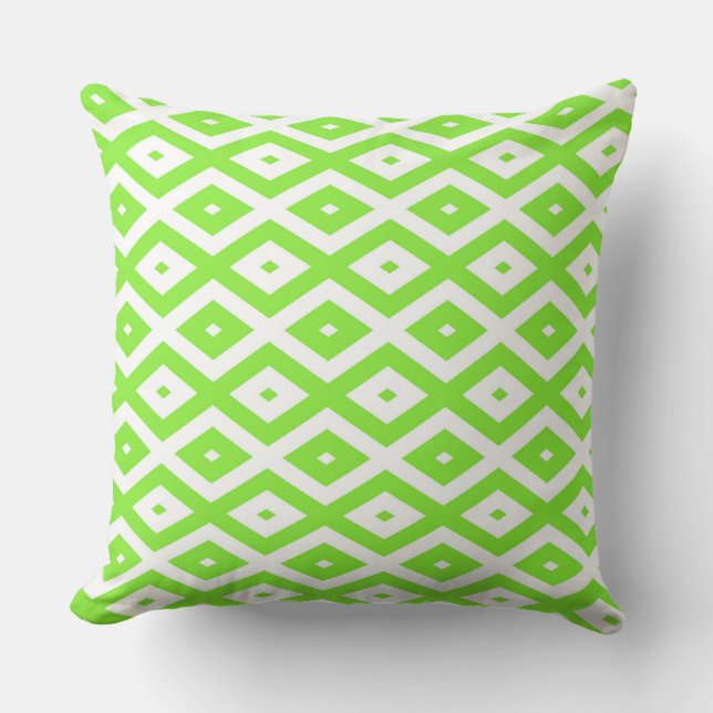 Lime green and white diamond pattern cushion (Front)