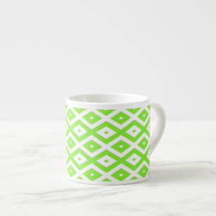 Lime green and white diamond pattern espresso cup