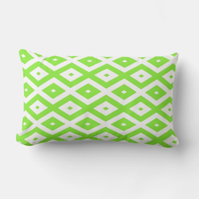 Lime green and white diamond pattern lumbar cushion (Front)