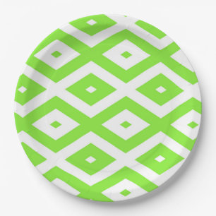 Lime green and white diamond pattern paper plate