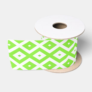 Lime green and white diamond pattern satin ribbon