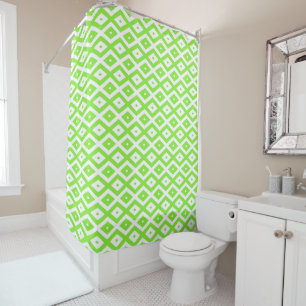 Lime green and white diamond pattern shower curtain