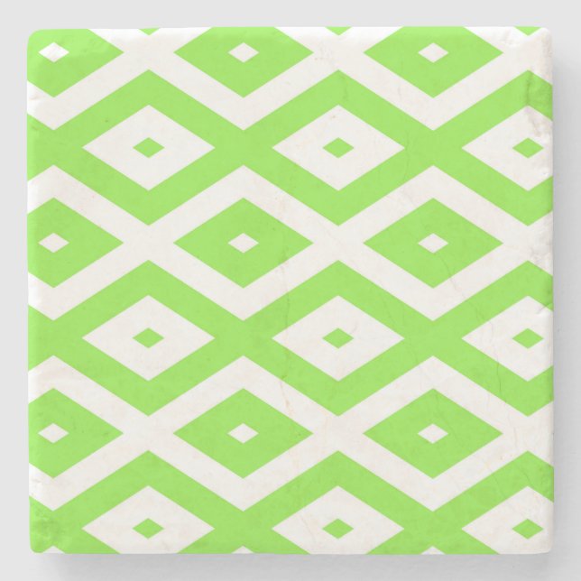 Lime green and white diamond pattern stone coaster (Front)
