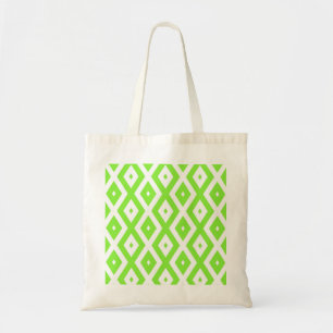 Lime green and white diamond pattern tote bag